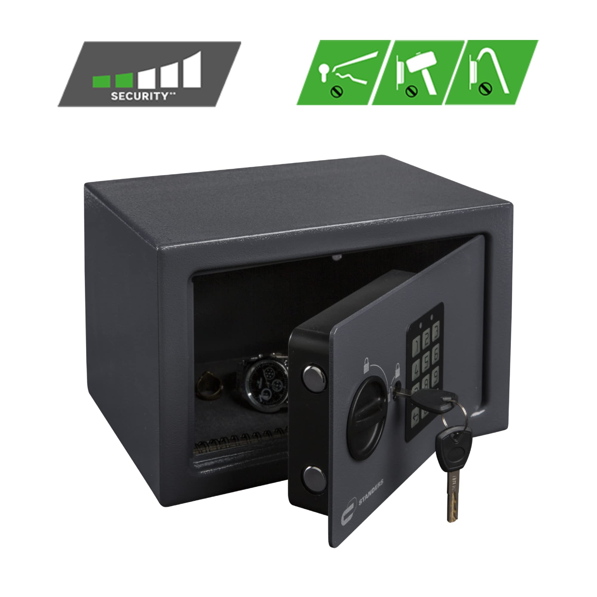 STANDERS - kluis met sleutelslot, 4 liter, 15 x 20 x 15 cm, wandkluis met slot