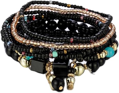 Braccialetti elastici con perline Set multistrato bohémien Braccialetti impilabili Braccialetti a 4 per bracciali da donna Regali Ragazza 12 Anni (Grey, One Size