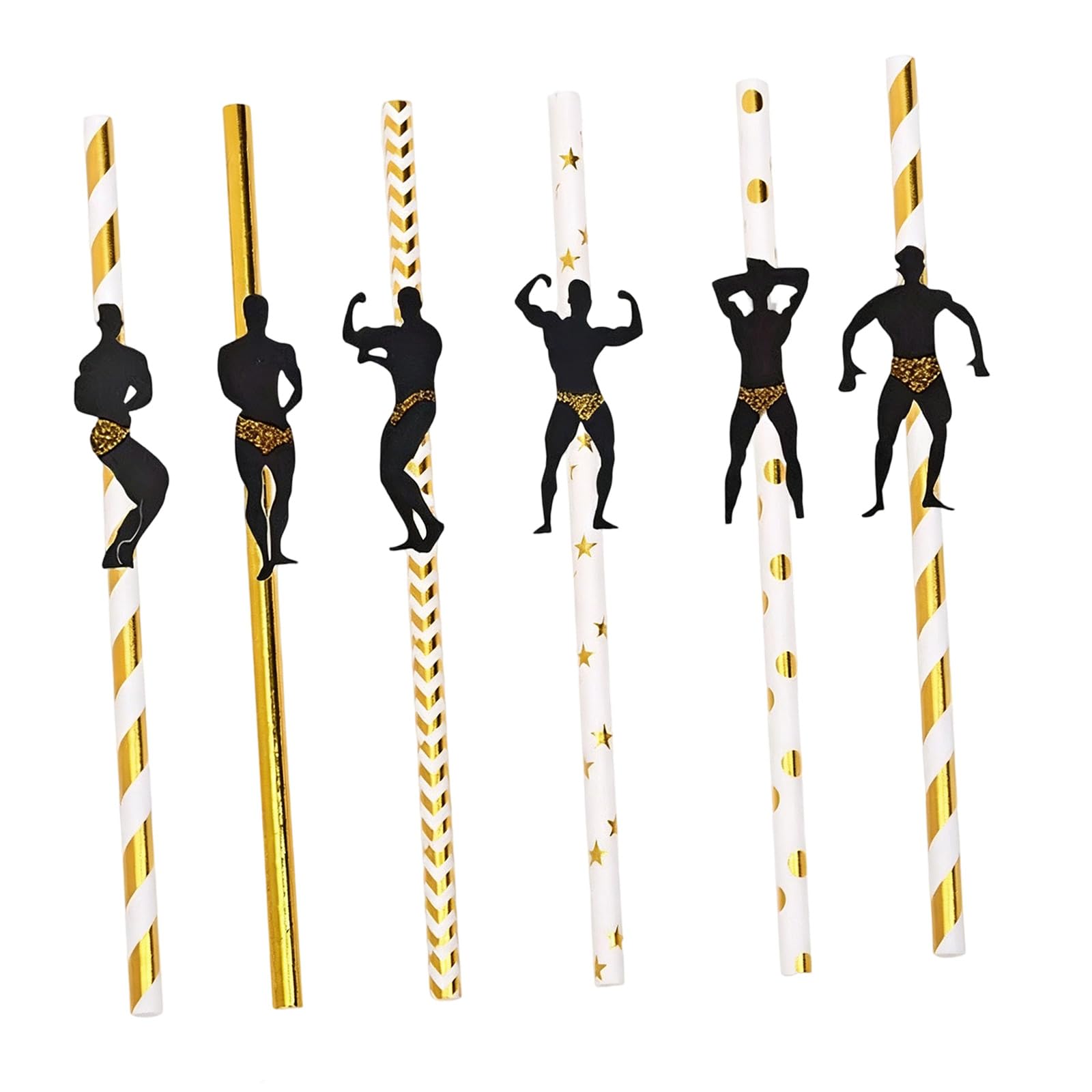 Bodybuilder Party Straws 6 Piece Paper Drink Decoration Set with Figure Cutout Accents for Cocktail Party Tables Bodybuilder Straws Paper Drink Decoration Figure Cocktail Mocktail Cup Decor Novelty