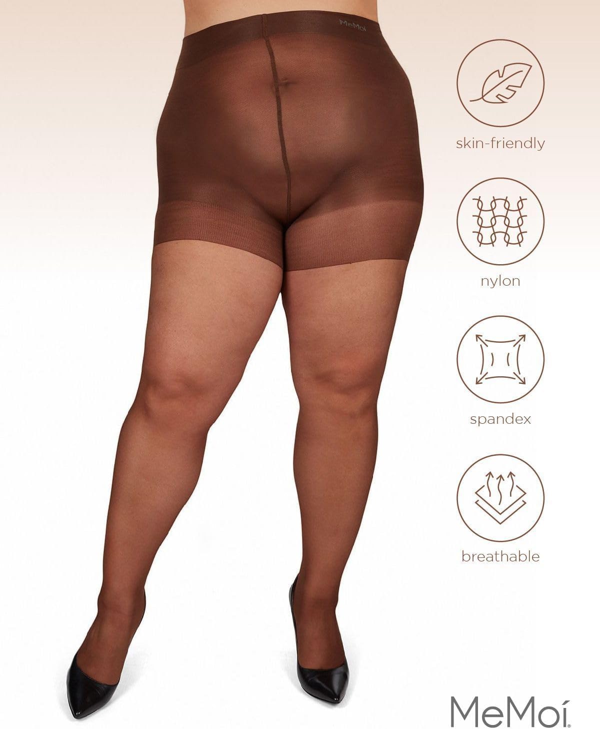 MeMoi Energizing Plus Size Curvy Control Top Pantyhose for Women, Semi Opaque Pantyhose, Lightweight Womens Stockings - Image 5