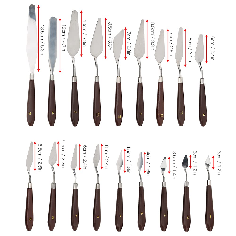 QANYEGN 18 Pieces Painting Spatula, Pe Knife Set, Paint Scraper Tools with Exquisite Wooden Handle, Art plies for Artist(18pcs)
