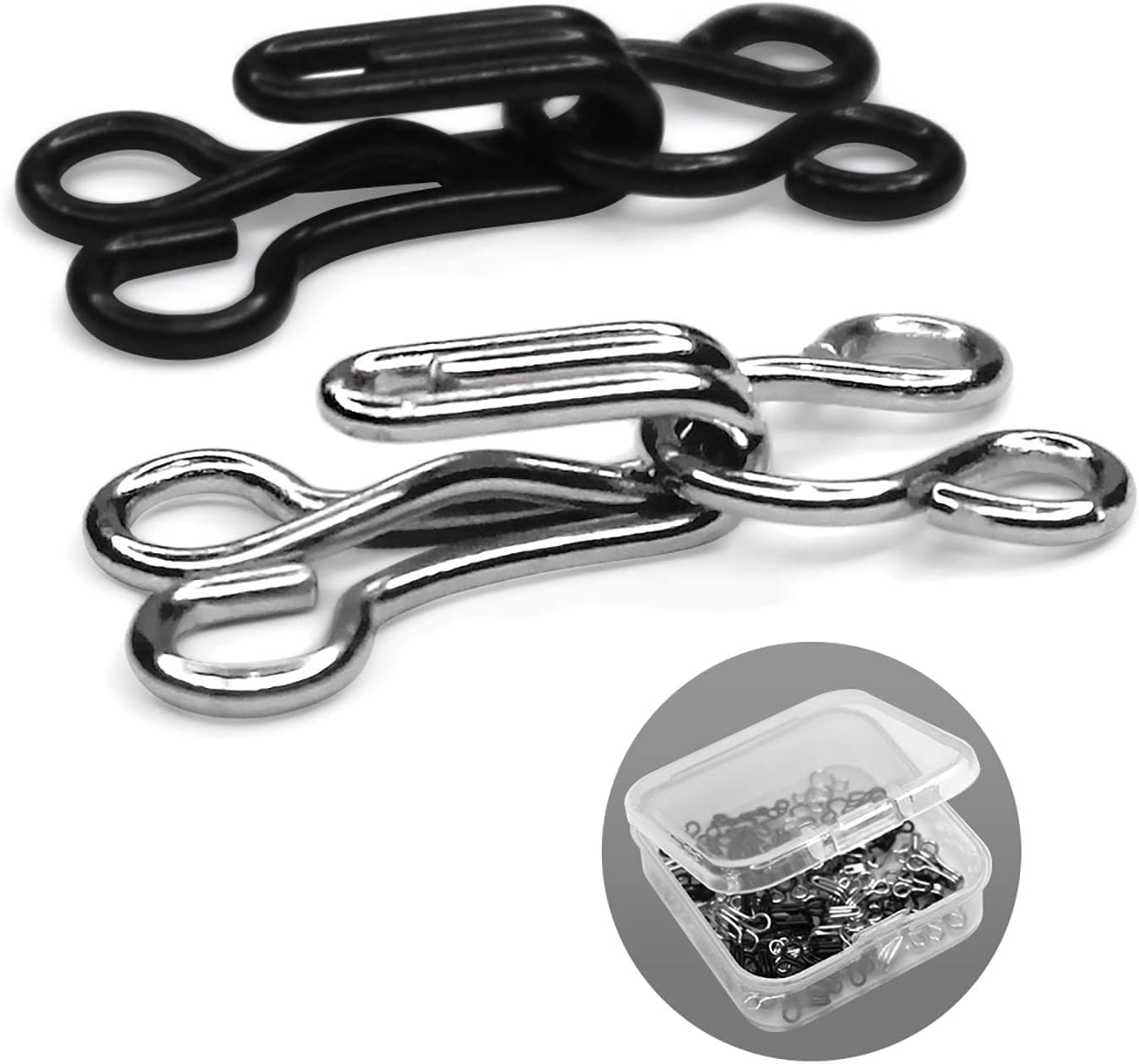 Generic Bra Hooks,102 Set Hook and Eye Latch for Clothing,Strong Metal Bra Hooks Eyes Black and Silver, 3 Sizes, 12.5/15/17mm, Silver/Black