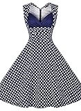 Miusol Women's Cut Out Vintage Casual Polka Dot 1950'S Retro Dress,Blue,Large
