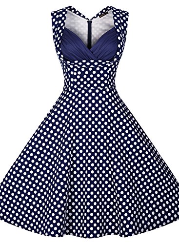 Miusol Women's Cut Out Vintage Casual Polka Dot 1950'S Retro Dress,Blue,Large