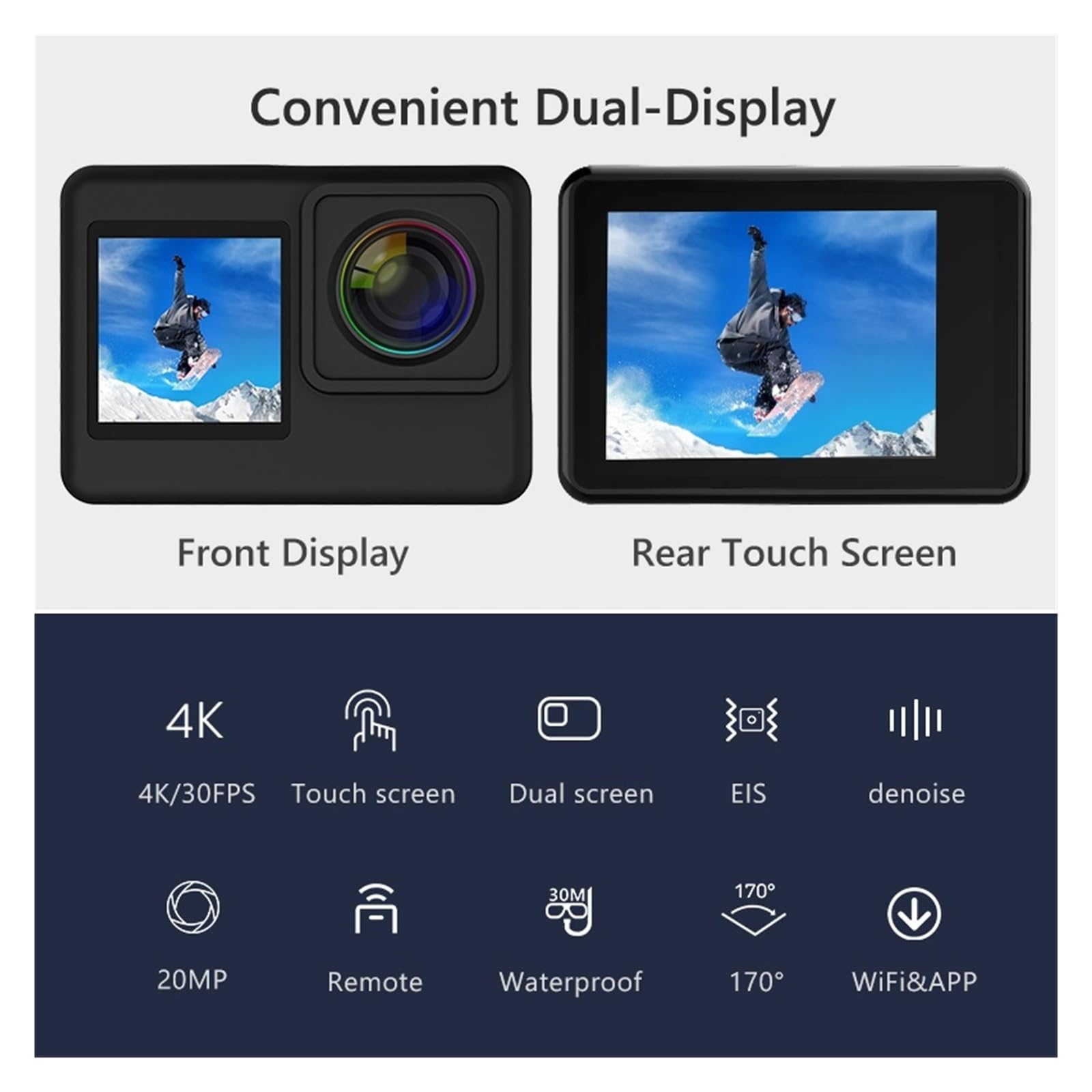 Macchina Fotografica d'azione Action Camera Vlog Camera Touch Screen Telecomando Impermeabile Sport Cam(Bundle4,ADD Remote And Mic)