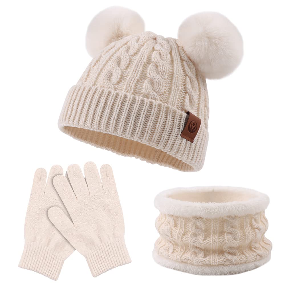 Yuoahcn Kids Winter Beanie Hat Scarf Gloves Set Knit Warm Toddler Winter Cap Gloves Neck Warmer for Boys Girls 1-8 Year