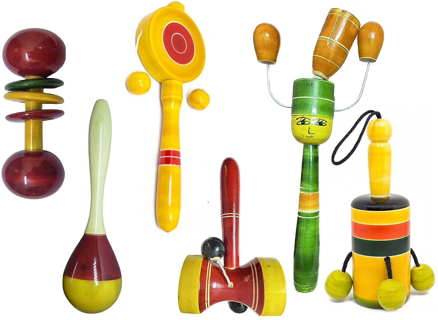Kishore Collections® Channapatna Toys Wooden Baby Rattles for 6 to 12 Months|Non Toxic Multi colors-Discover Sounds & Develops Sensory Skills Gift for New Born Baby Girl & Boy Infants-Set of 6 pcs Set (B0CJK358G4) Amazon Price History, Amazon Price Tracker