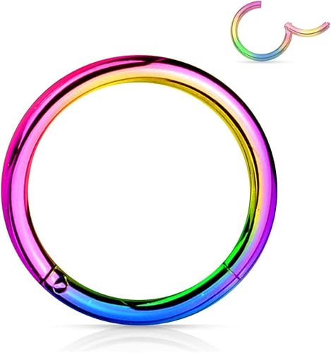 Miniatura 29 de Forbidden Body Jewelry - Piercing para la nariz de acero quirúrgico 316L con bisagra, 14G, 16G, 18G, diámetro de 15/64, 5/16, 25/64, 15/32 pulgadas