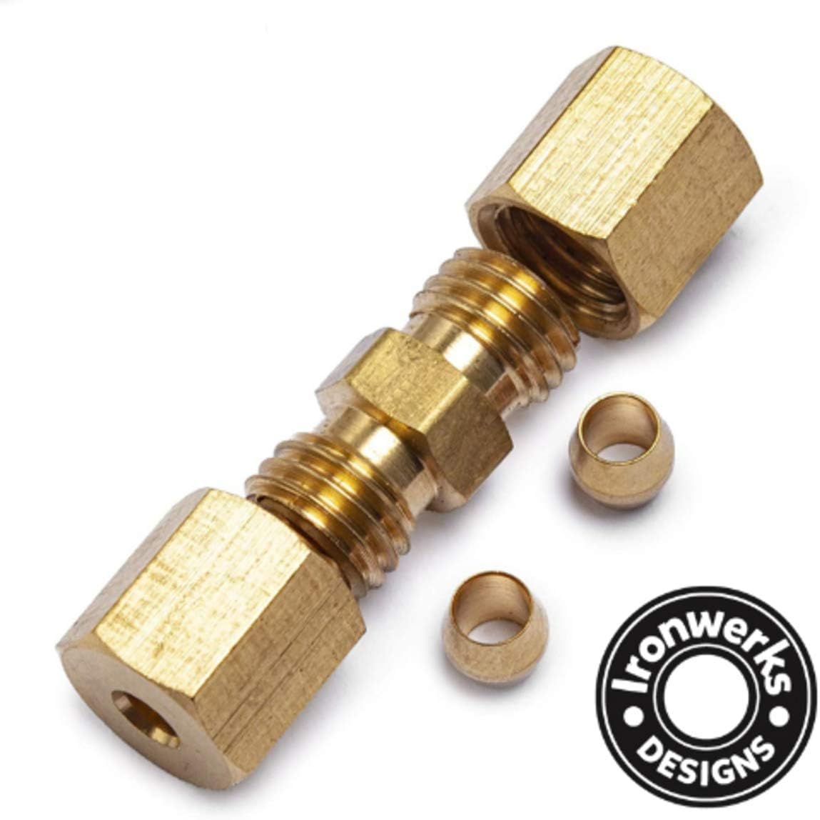 Ironwerks Designs 5/16" OD Tube Both Ends Lead-Free Brass Compression Union Fitting, Use With Copper, Aluminum, Plastic Tubing, Watertight Seal Waterlines or Air Pneumatic Lines- 10 Pack - - 