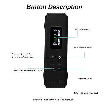 Yunseity Counter Nuclear Radiation Detector, Beta Gamma X Ray Nuclear Radiation Dosimeter with Sound Light Alarm, LCD Display Digital Radioactive Tester (Black)