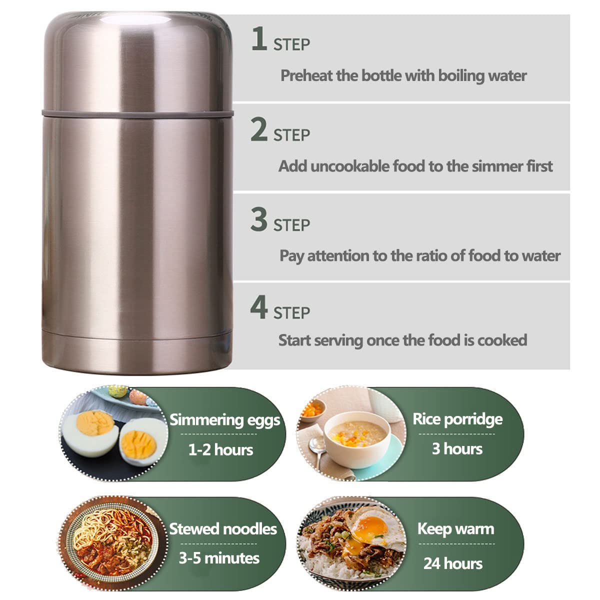 LANMOU Thermobehälter für Essen Isolierte Brotdose Aus Edelstahl BPA-frei Thermo Essensbehälter Ideal für Kinder und Erwachsene unterwegs Warmhaltebox Bleiben für warme und kalte Speisen (600ml)