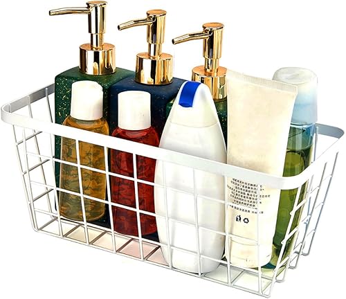 Miniatura 3 de LeleCAT Cestas de cocina colgantes blancas para almacenamiento, adhesivas, resistentes y pequeñas cestas de almacenamiento de alambre con cocina,