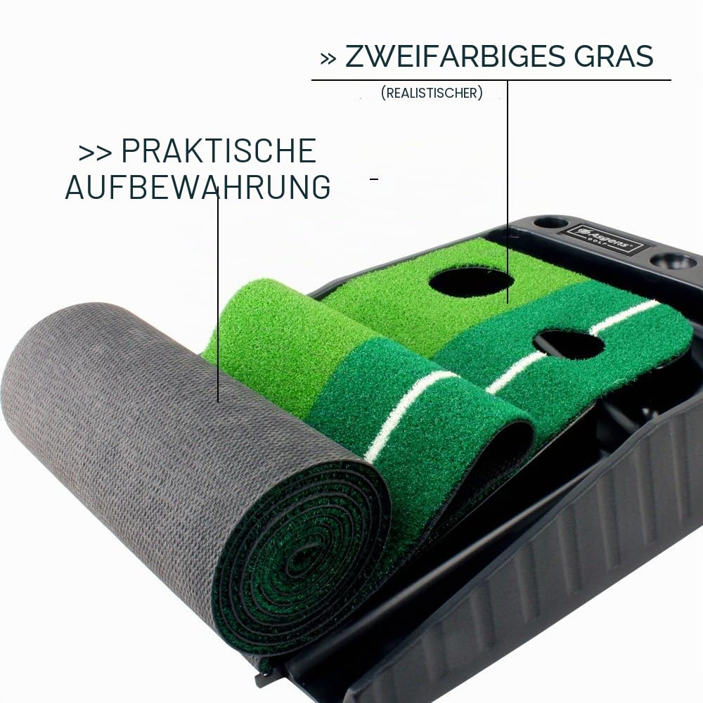 Minigolf für zuhause, Putting Matte mit Auto-Rückkehr & Kunstrasen – Minigolf Set mit 3 Golfbällen, Putting Trainer Indoor/Outdoor für Anfänger & Profis