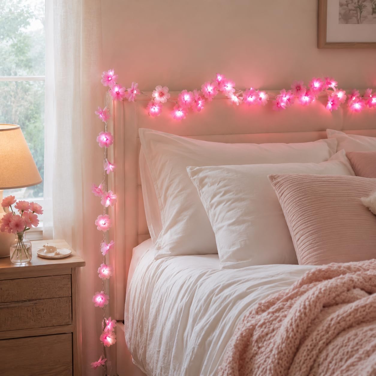 TRAVELER 33FT Pink Lighted Cherry Blossom Fairy with 100 LED Fairy Lights, Artificial Flower Vines with 8 Lighting Modes for Home Fireplace, Wedding, Party, Indoor/Outdoor Decor