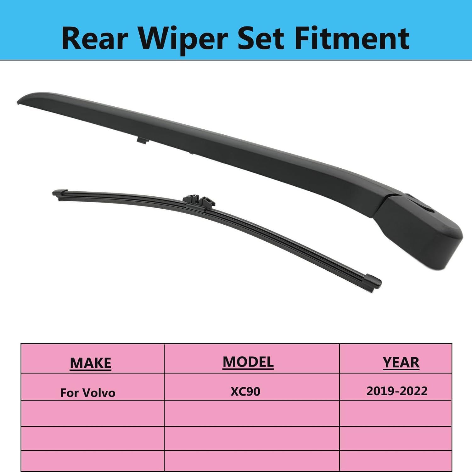 Rear Wiper Blade Arm Set Replacement for Volvo XC60 2018-2022, Volvo XC90 2019-2022 Back Glass Wipers, Factory OE Style Rear Windshield Wiper Arm & Wiper Blade 32219752