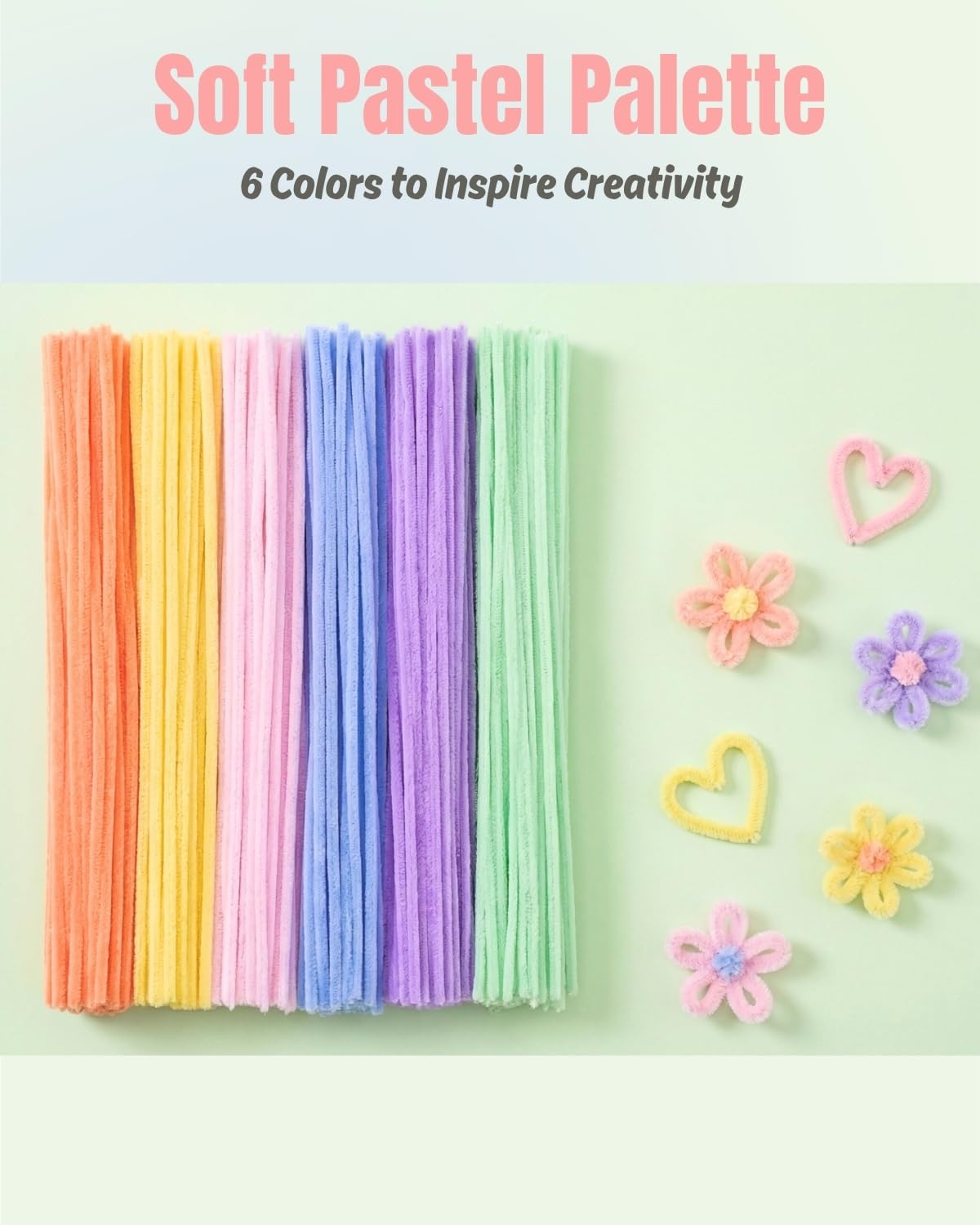 300 pcs Pastel Pipe Cleaners(Macaron) - Fluffy Craft Pipe Cleaners for Arts & Crafts,Ideal for Making Flowers & Decorations(12x0.24 in),Candy-Colored Chenille Stems