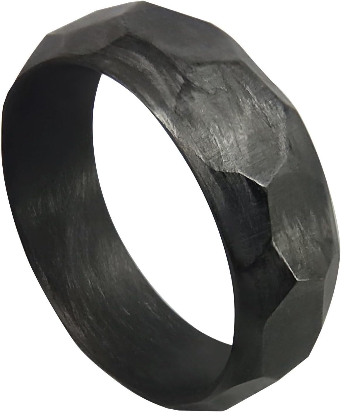Handmade Ring Band - Men's or Women's Full Carbon Fiber Faceted/Hammered Ring, Matte Finish, Durable, Scratch Resistant, Waterproof, Sizes 4-16, Custom Band Widths