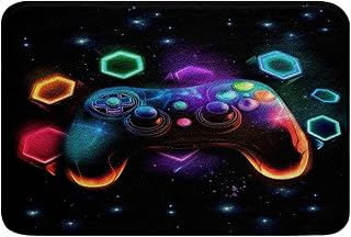 Erosebridal Game Consoles Gaming Outdoor Rug 16"x24" Gamer Gifts,Gamer Bath Mat Space Glow Geometric Area Rug Red Green Blue Teal,Kids Room Decor Boys Bedroom Decor
