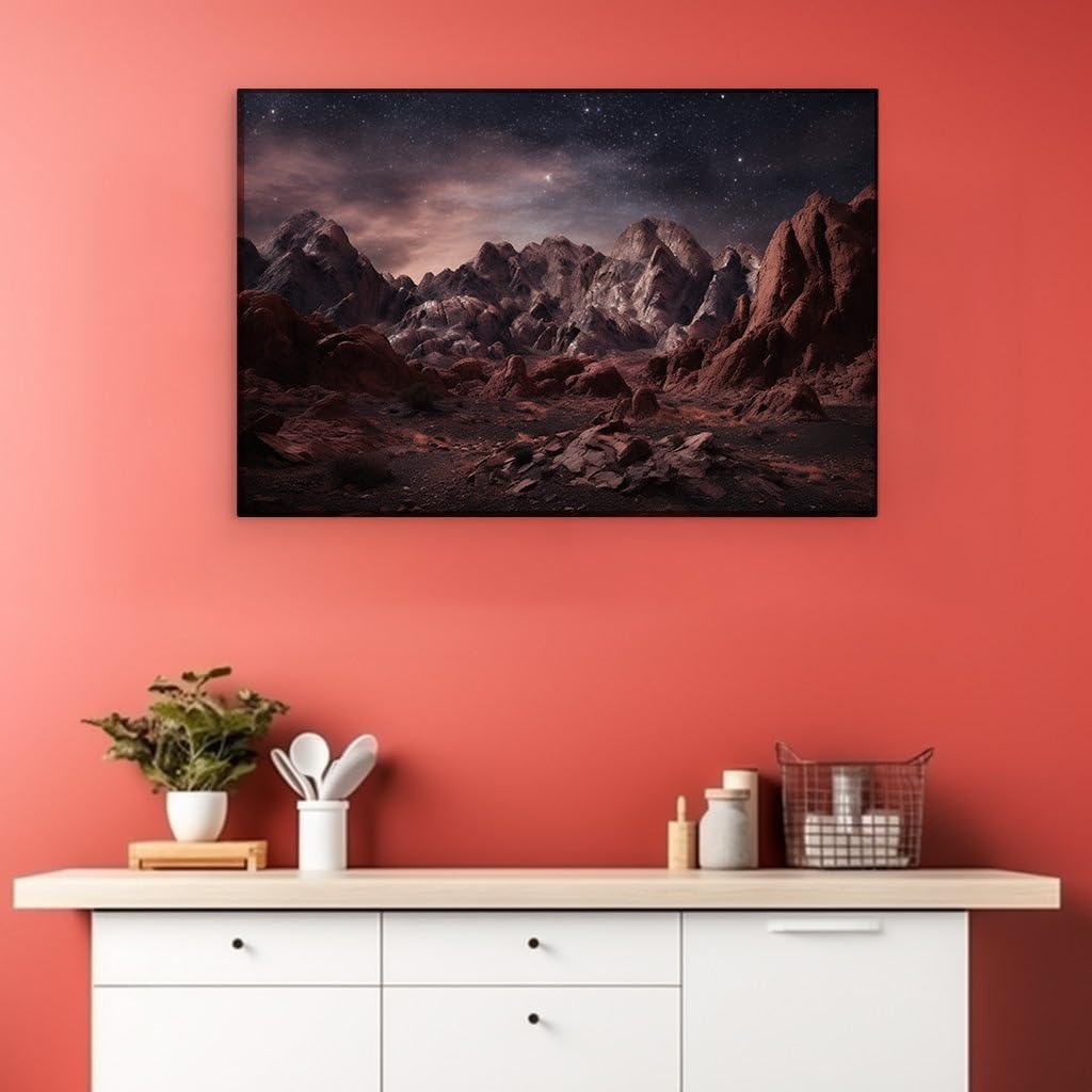 Canvas for Living room. Starry Solitude: A Nighttime Odyssey through a Red Rocky Expanse, 27 x 18 inch Canvas Wall Art - Contemporary Masterpieces - Modern Home Decor - 69x46 cm (27x18 inch)