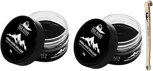 SILK ROAD ORGANICS Shilajit puro del Himalaya (50 gm) Paquete de 2 con ácido fúlvico y más de 84 minerales traza para metabolismo, apoyo del sistema