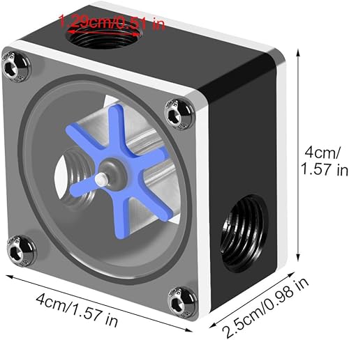 Miniatura 3 de Diyeeni Indicador de medidor, medidor de PC de rosca G14, impulsor de 6 vías de 3 vías medidor de refrigeración por agua para PC, con anillo de