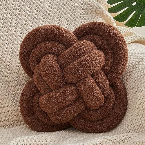 Xiashrk Knot Pillow 12" Dark Brown Plush Throw Pillow