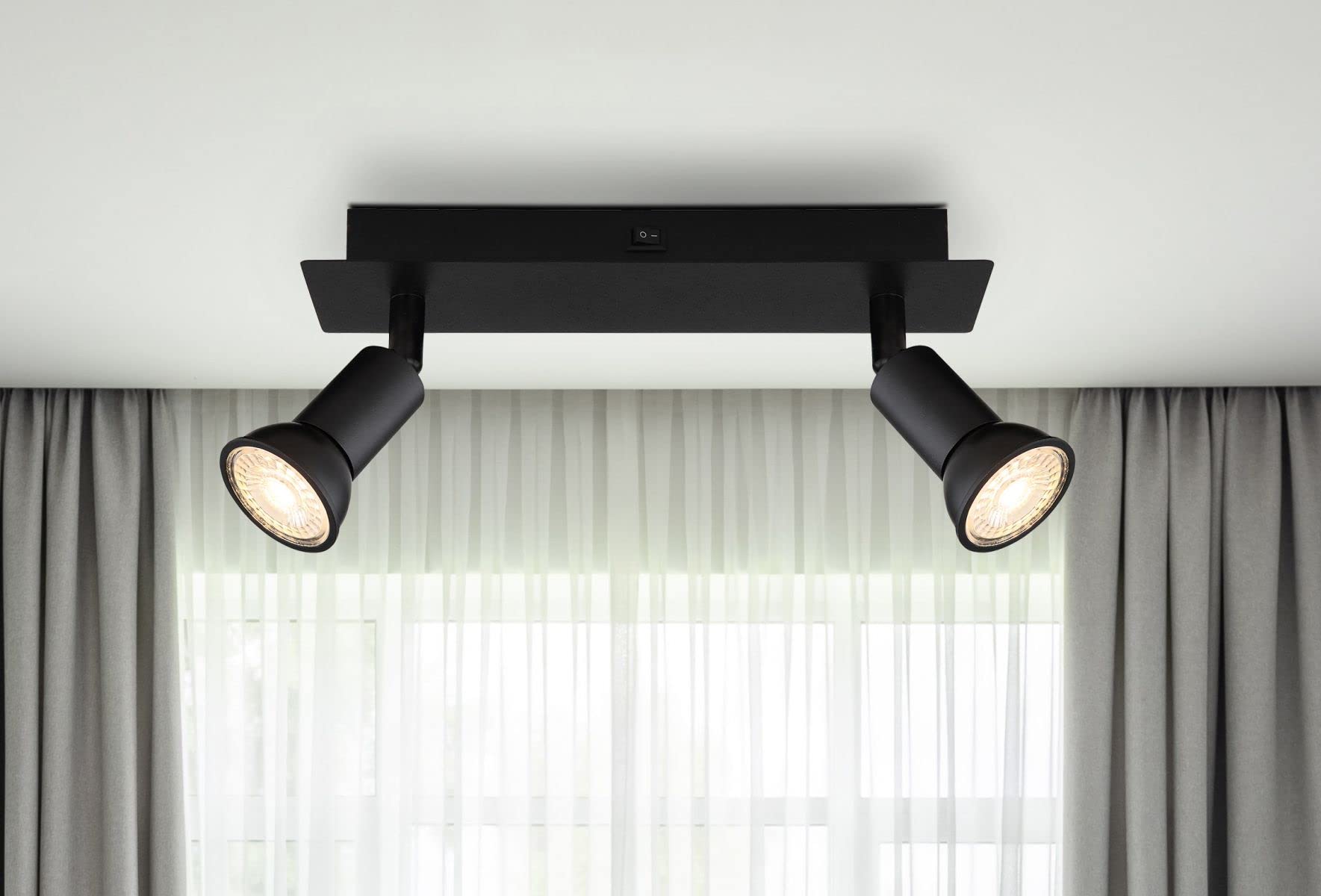 Wandleuchte Mit 2 Spots – Schwarz Mit Holzoptik, GU10 Fassung, Schwenkbar – Für Decke & Wand Im Schlafzimmer & Wohnzimmer