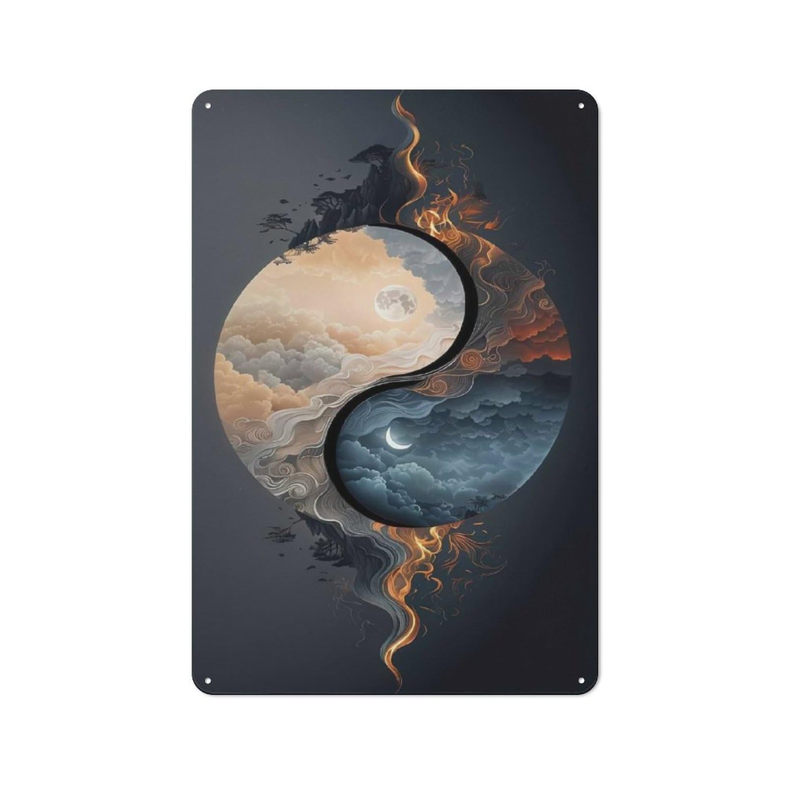 Yin Yang Day And Night Vintage Metal Wall Decor 30x20cm, Vintage Tin Sign for Bakery, Diner, Cafe Or Family Room