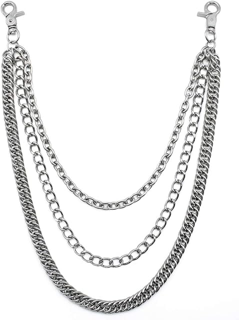 KingYH 1 Pack Pants Chain Triple Chains Metal Wallet Chain for Men Women Fashion Hip Hop Rock Jeans Punk Trouser Wallet Chain Decoration Clothes Accessories