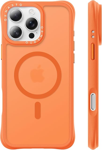 ORNARTO Magnetic for iPhone 16 Pro Max Case, 7X Military-Grade Drop Protection, Slim Shockproof Translucent Matte Phone Case for iPhone 16 Pro Max 6.9”,Orange