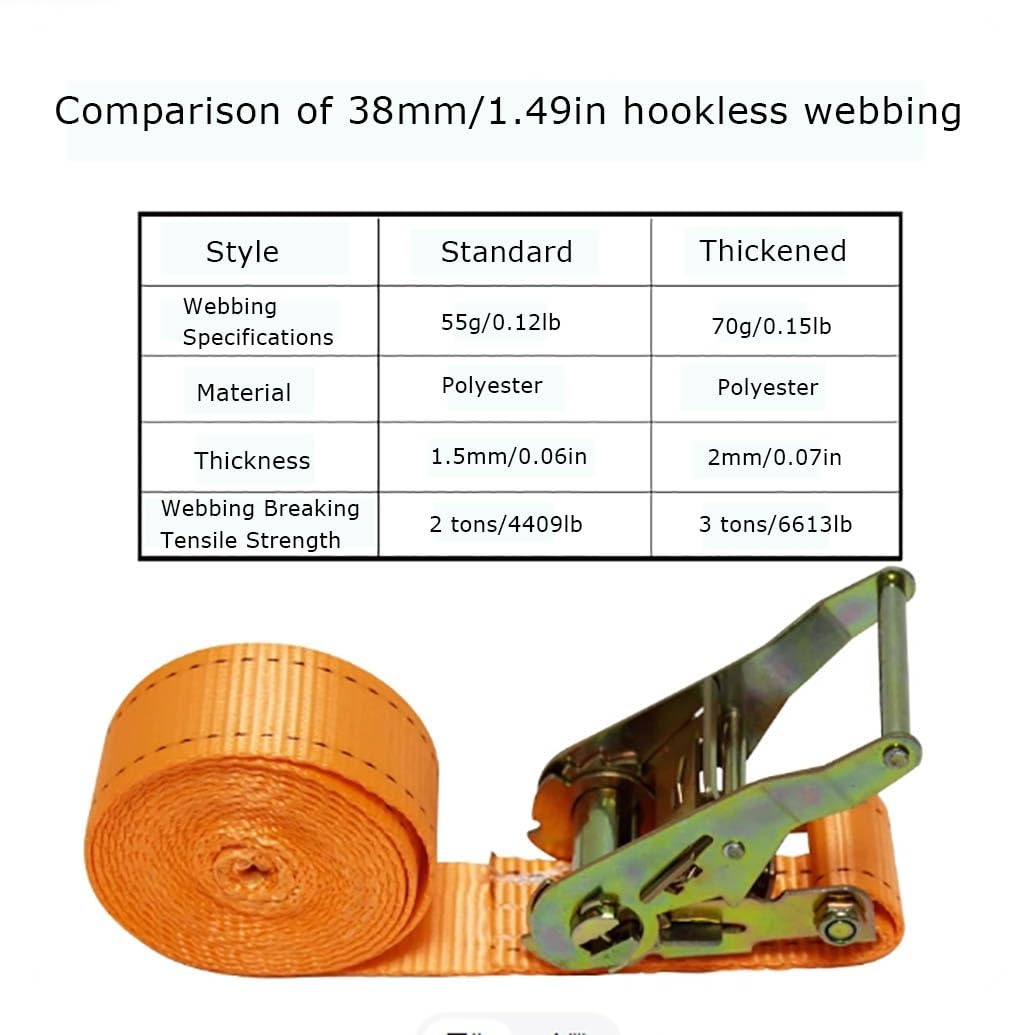 1 Piezas De Correas De Sujeción De Trinquete 38 Mm con 300 Kg De Capacidad De Juego De Correa De Trinquete Ajustable Simplemente Asegure Las Correas con Cargas(Thickened,3.8cmx2.5m/1.49x98in)