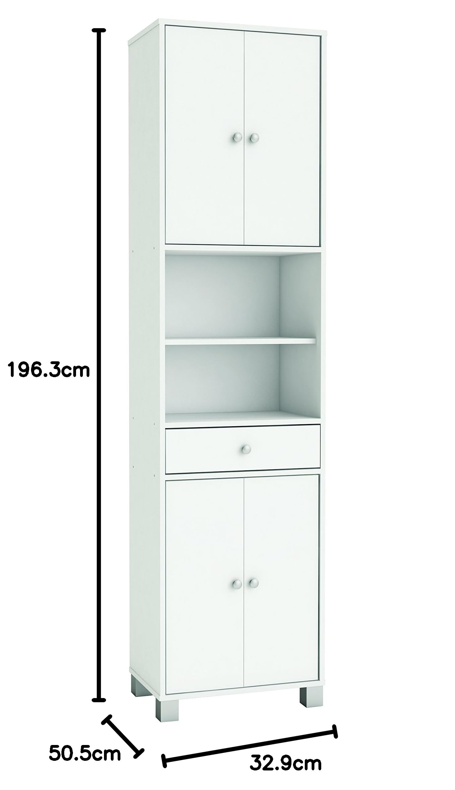 Columna de baño Bikini Armario Blanco Aseo con Cajón Alta Capacidad de Almacenaje 196x51x33