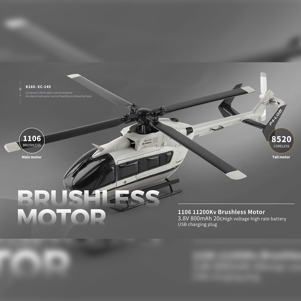 WL-K160 EC-145 RC Hubschrauber Modell, 2.4G 4-Kanal Helikopter mit Höhenhaltung & 6-Achsen Gyro Stabilisierung, EIN-Tasten Start/Landung, für Indoor & Outdoor Flug, Geschenk für Anfänger