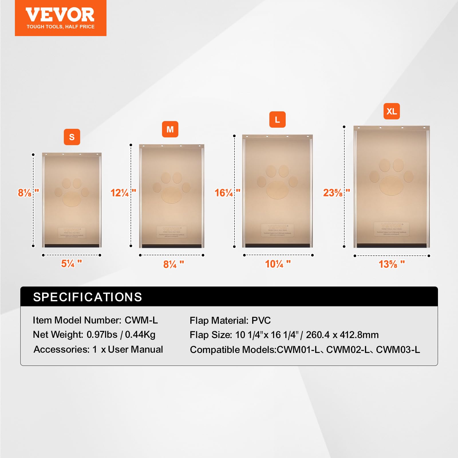 VEVOR Sportello di Ricambio per Porta per Animali Domestici, Compatibile con Porte per Dimensioni 260 x 412 mm, Sportello per Porta Ricambio Ispessito Resistente Intemperie con Striscia Magnetica L