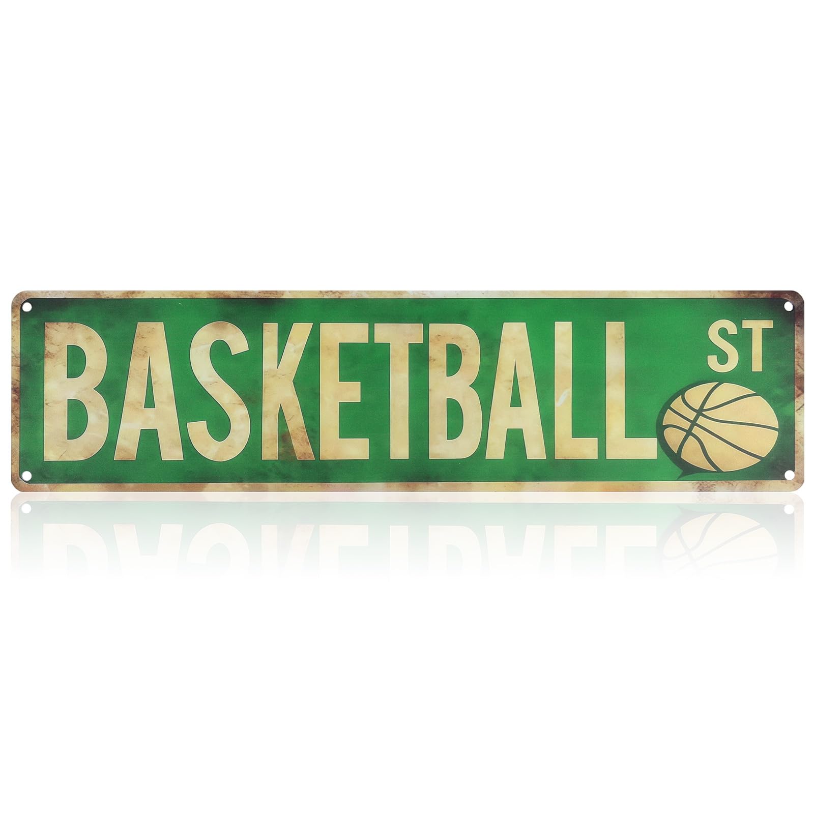 Basketball Metal Sign Decor, Aluminum Plate Cool Basketball Wall Decoration with Pre-Drilled Hole Sport-Themed Bedroom Plaques for Boy Girl Playroom Dorm