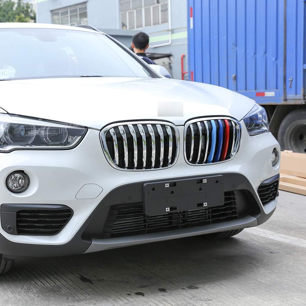 ABS Chrome Front Grill Cover Decoration Trim For BMW X1 F48 2016 2017 Car Accessories 14pcs (as picture)