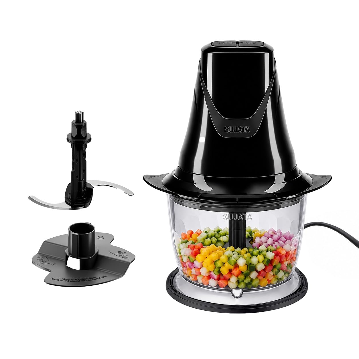 Sujata Chopcraft Electric Chopper 260W | Dual Speed | 3200 RPM High Speed Motor |Stainless Steel Cutter |Safety Micro-Switch |Chop, Mince, Whip, Blend |Veg Chopper for Kitchen |1 Year warranty| Black-image-9