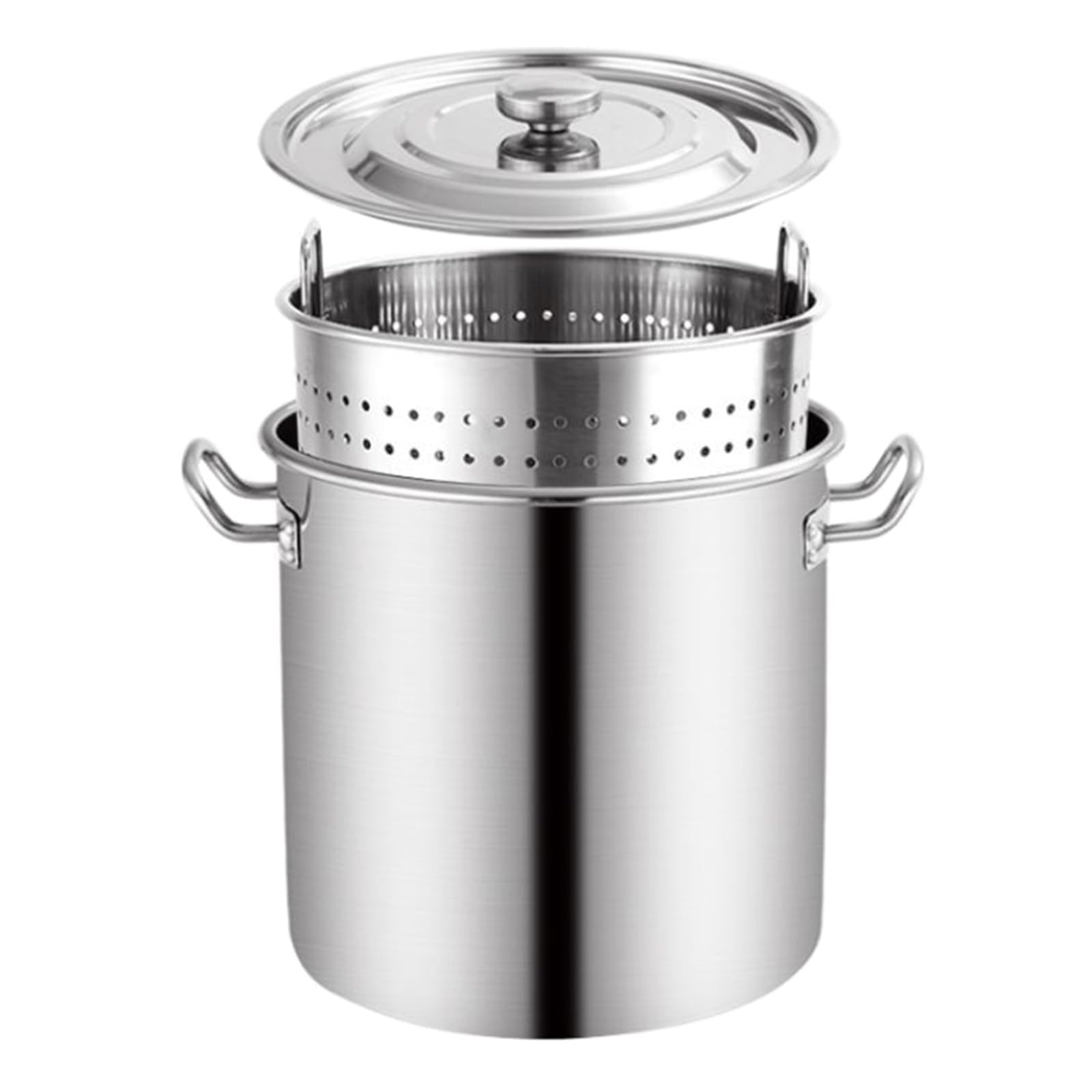 IEOWY 35L Stainless Steel Stock Pot with Strainer Basket & Retractable Handle - Commercial Seafood Boil Pot for Crawfish, Turkey Frying, Steaming and Boiling, Silver