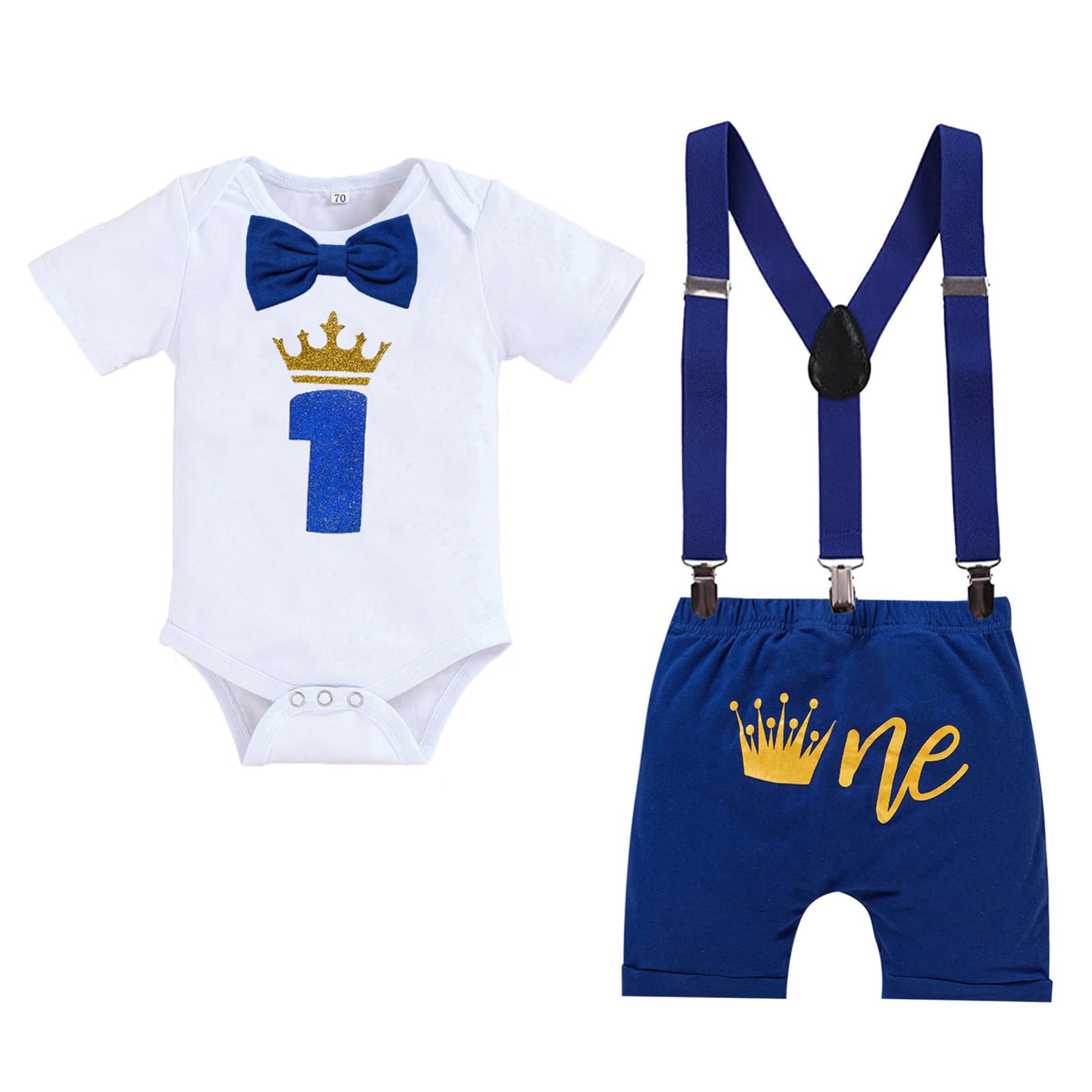 GRNSHTS Baby Boy Funny First Birthday Clothes Infant Boy Bow Tie Romper Bodysuit Cake Smash Outfits