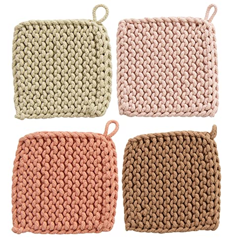 Creative Co-Op Square Cotton Crocheted Potholder, 4 Colors Entertaining Textiles, Multi #TOP7