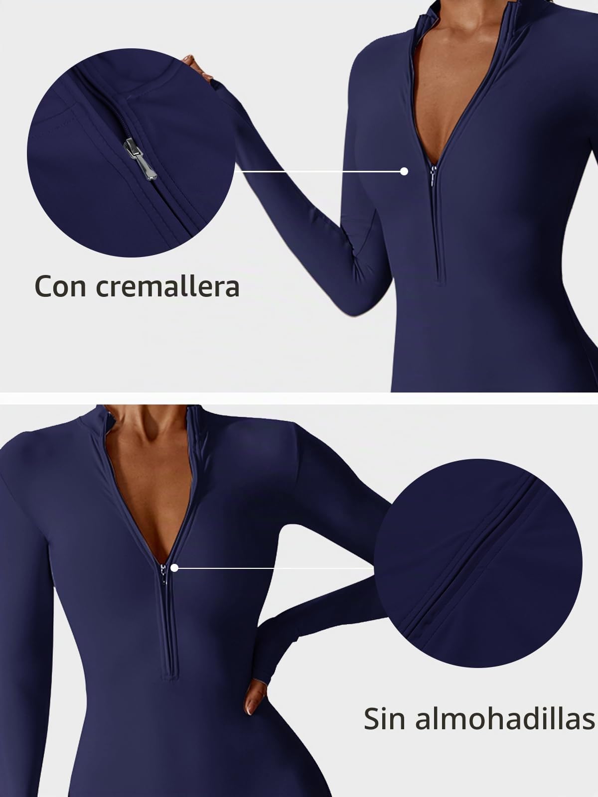 ECUPPER Enterizo Deportivo para Mujer Con cierre de cremallera y manga larga - Body moldeador para yoga y gym