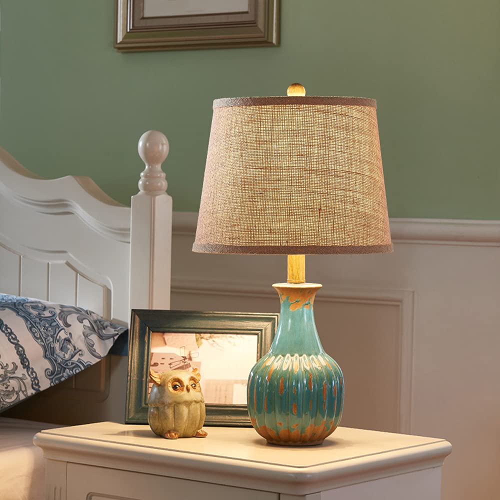 Lampa stołowa Styl europejski Retro Sypialnia Lampka nocna Tradycyjny Stary Design Ceramika Lampa stołowa Z Lnianym Abażurem Ceramiczna Lampa biurkowa Do Salonu Gabinet Oświetlenie