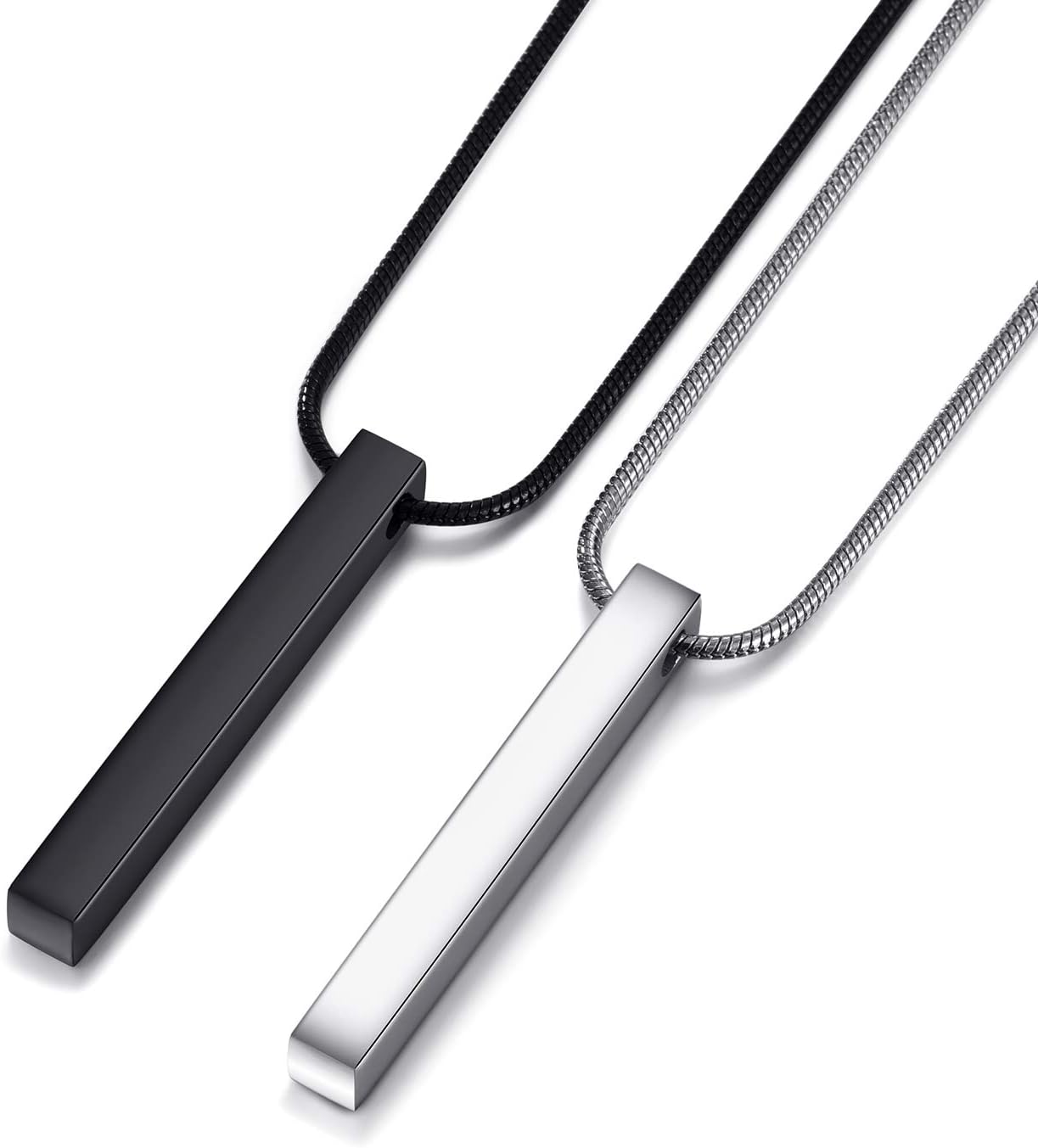 Stainless Steel Bar Pendant Necklace for Men and Women, Couples Necklaces 22 Inches Snake Chain, Unisex
