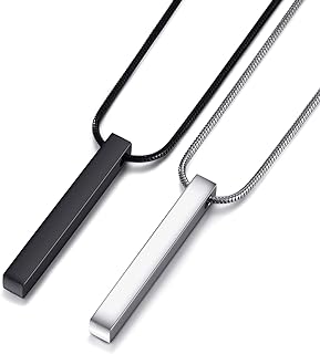 Stainless Steel Bar Pendant Necklace for Men and Women, Couples Necklaces Snake Chain, Unisex