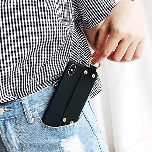 Topwin Adjustable Wrist Strap Case Compatible with iPhone Xs Max, Soft Silicone Gel Rubber Handy Belt Loop Kickstand Viewing Stand Feature Wristband for Apple iPhone Xs Max 6.5'' (Black)