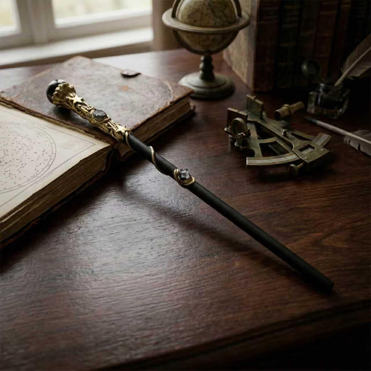 Bubbmi Black Crystal Witch Magic Wand, Gemstone Wizard Halloween Christmas Cosplay Accessories Sorcerer Collection Witchcraft Props with Gift Box (Black 1)