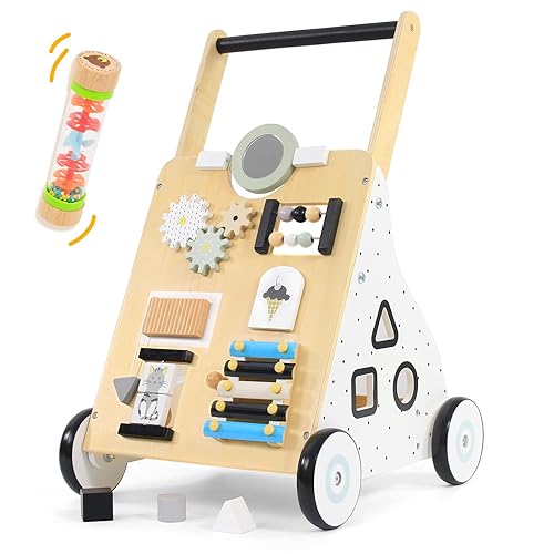 Andador de madera para bebés, juguete para bebés, centro de múltiples actividades, requiere montaje, desarrolla habilidades motoras y estimula la