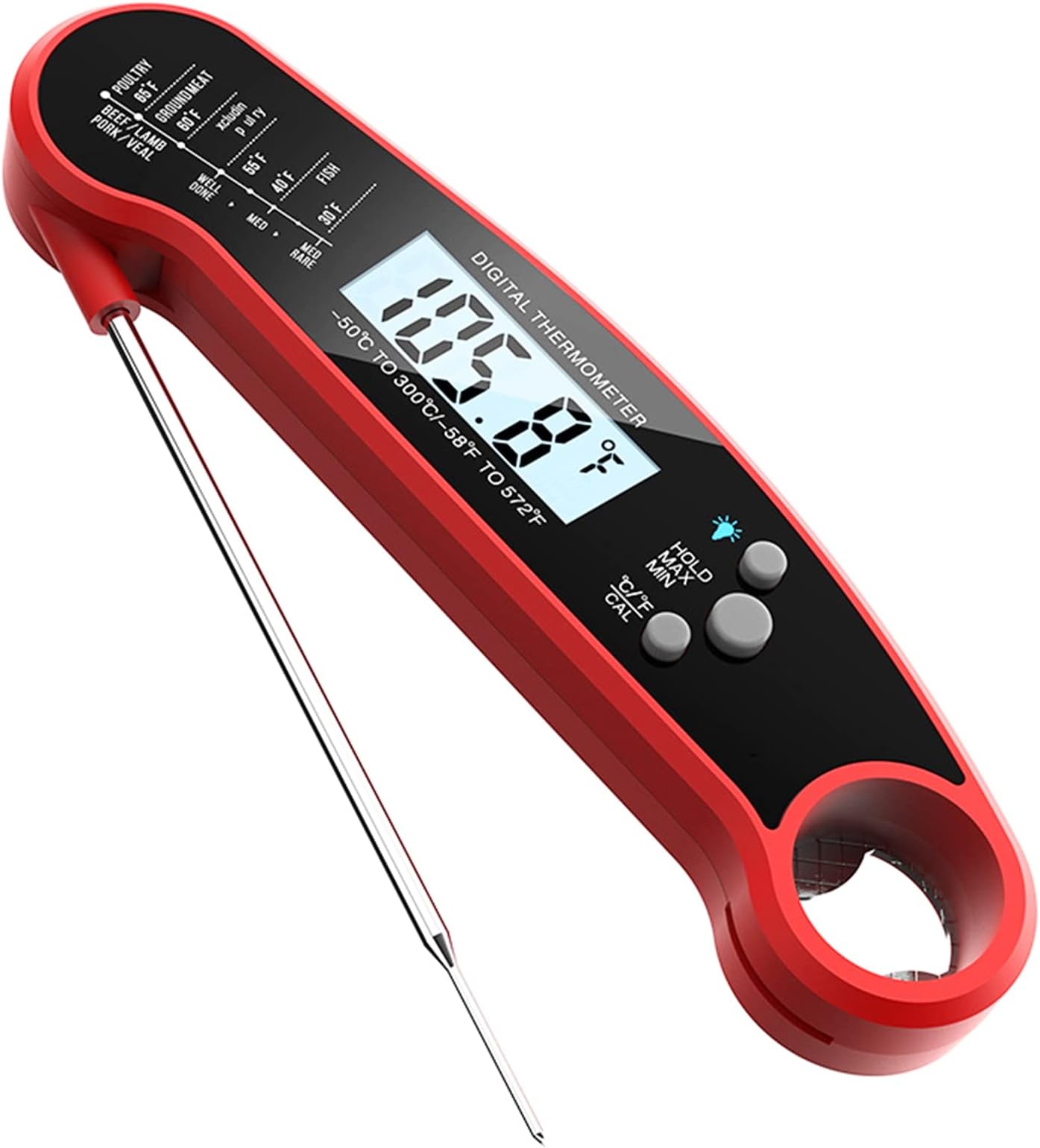 YESBAY Oil Thermometer Practical Bottle Opening Plastic Sensitive Handheld Probe Food Temperature Tester Red
