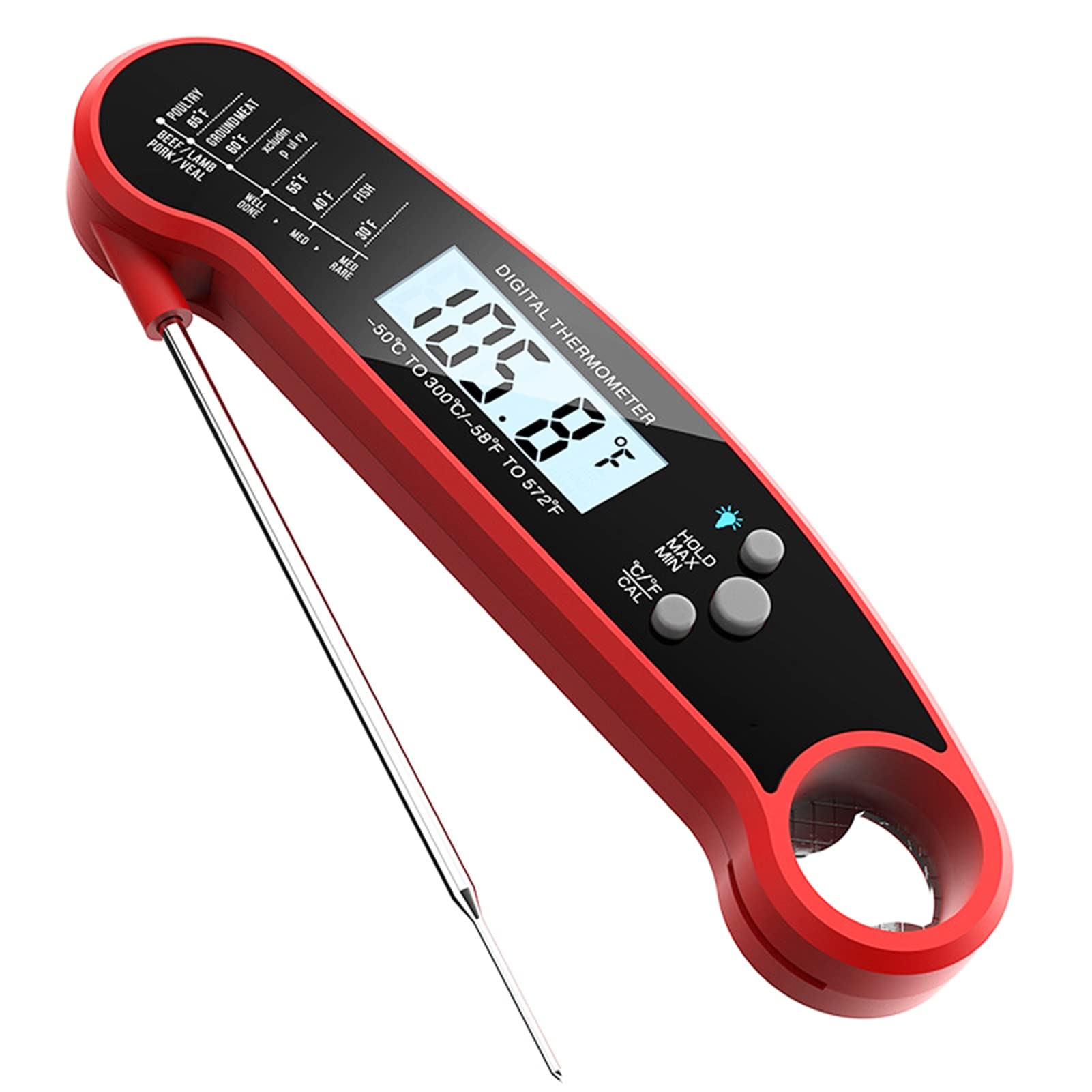 YESBAY Oil Thermometer Practical Bottle Opening Plastic Sensitive Handheld Probe Food Temperature Tester Red