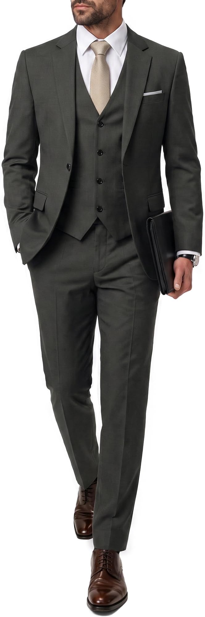 Men's 3 Piece Suit Blazer, Slim Fit Tux with One Button, Jacket Vest Pants & Tie Set for Party, Wedding and Business